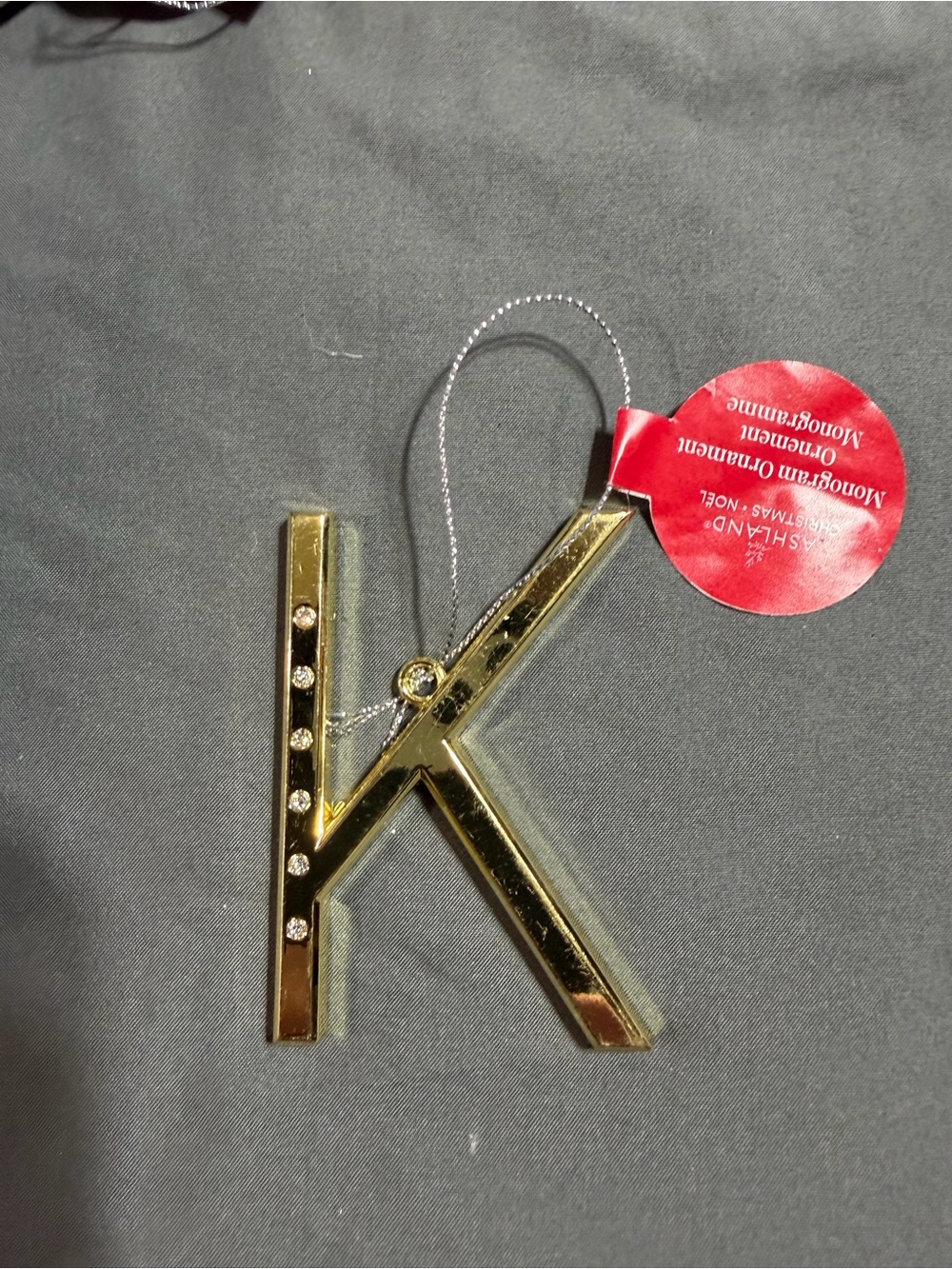 Ashland Gold K Monogram Ornament with Rhinestone Accents